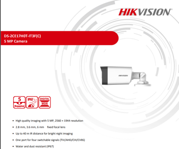 Hikvision Analog Camera 5MP Outdoor 40m IR